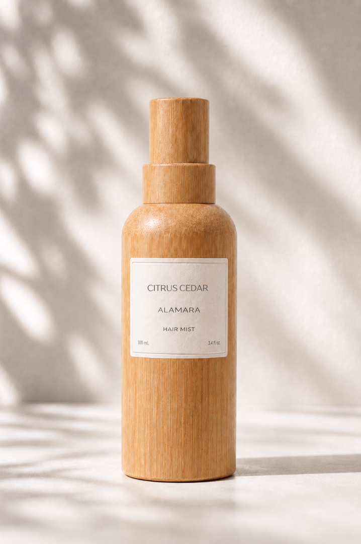 Wooden bottle with a label on a light background