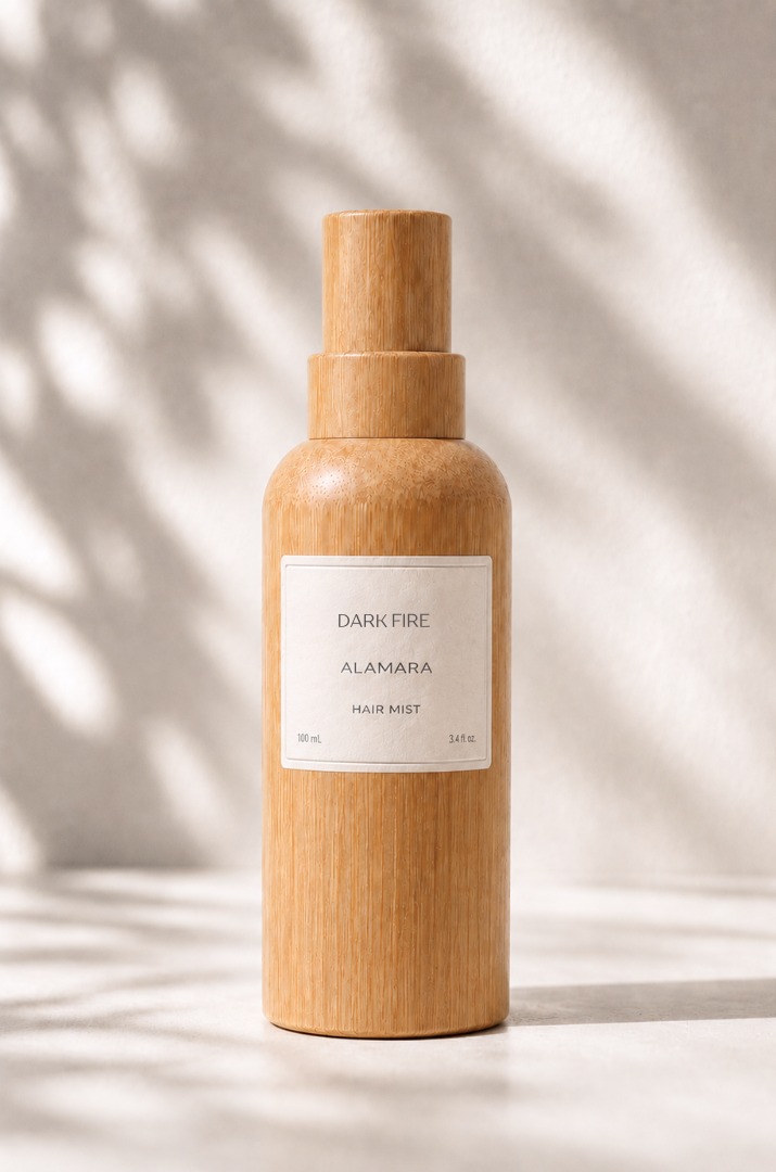 Wooden bottle with a label on a neutral background