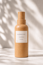 Wooden bottle with a label on a light background