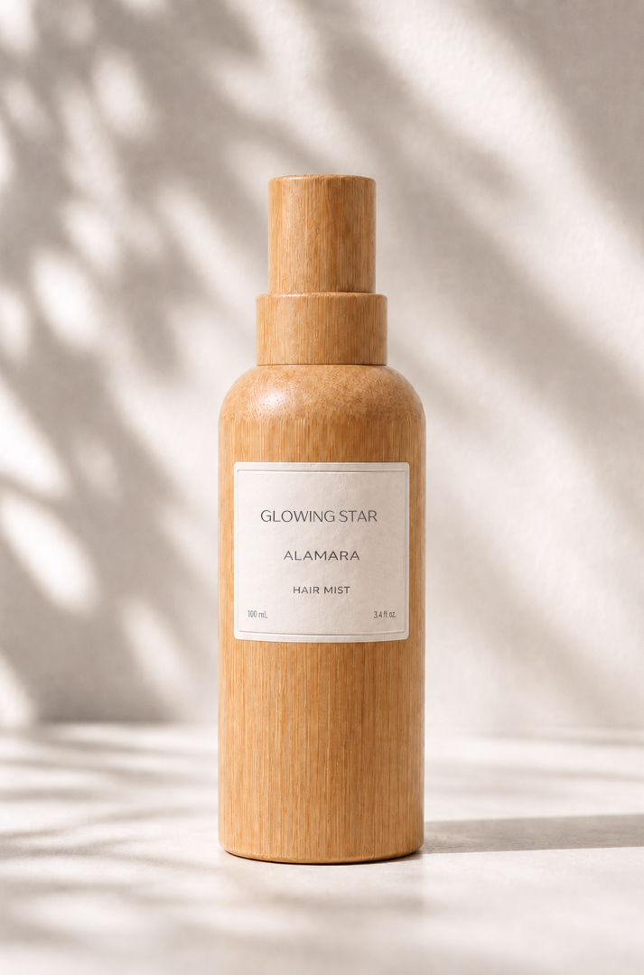 Wooden bottle with a label on a light background