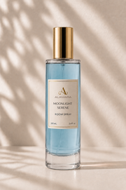 Bottle of Alamara Moonlight Serene room spray on a neutral background